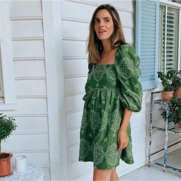 Zara Openwork Eyelet Embroidered Dress in Green Size M - Picture 7 of 15